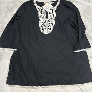 Gretchen Scott Tunic Womens XL Black White Lace Cotton NWT Boho